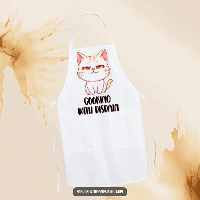 Funny Kawaii Cat Rolling Eyes Apron featuring a cute cat character with a dramatically exaggerated eye-roll, perfect for kitchen tasks with flair.