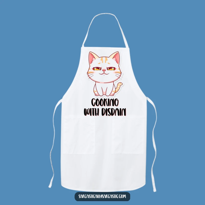 Funny Kawaii Cat Rolling Eyes Apron - Exaggerated Expression Kitchen Wear, Humor Gift