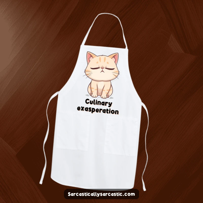 Funny Cat Apron: A cat rolls its eyes dramatically while sighing, perfect for a humorous cooking experience.