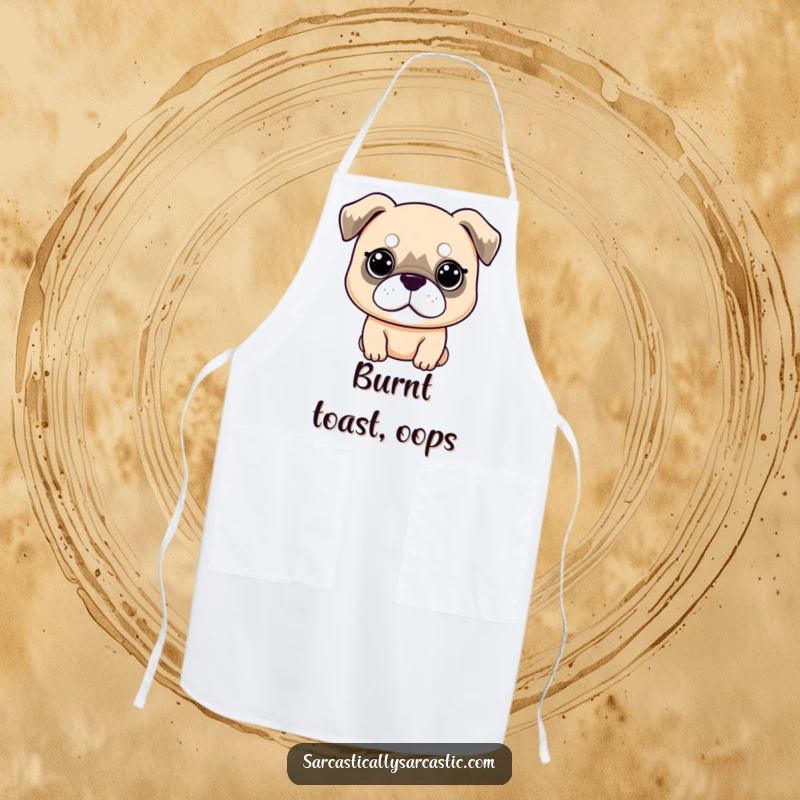 Funny Apron: Kawaii dog with a deadpan expression and droopy ears, perfect for chefs who embrace a comically unimpressed cooking attitude, a great funny gift.