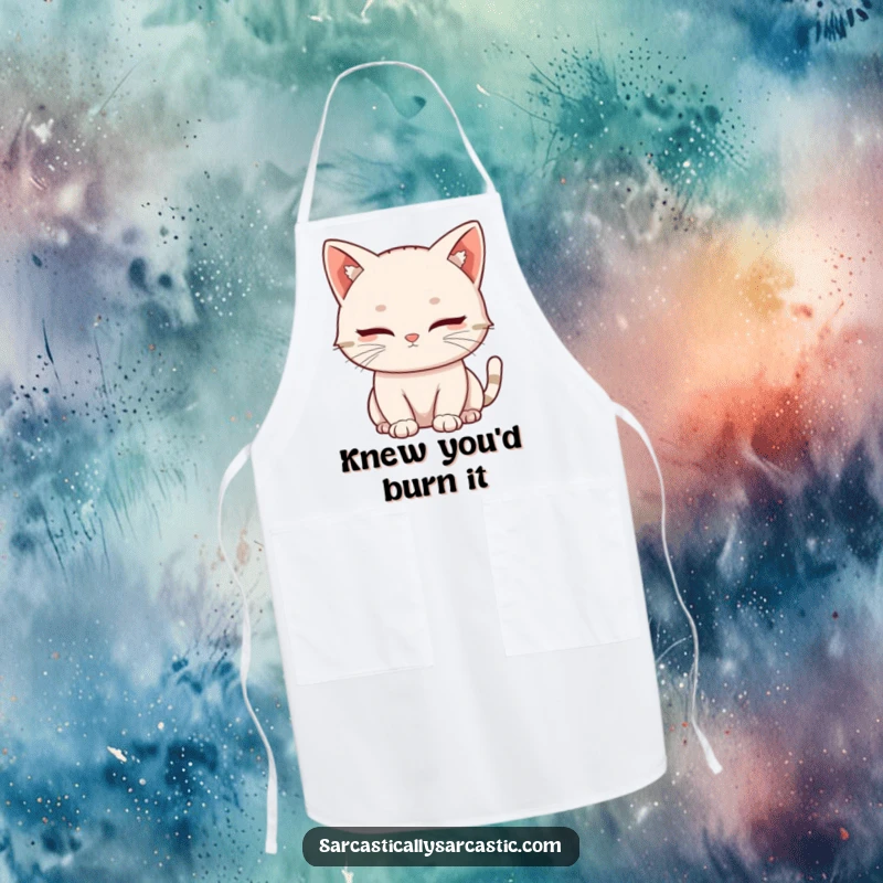 Funny apron featuring a kawaii cat giving a slow, knowing blink, ideal for cooks who appreciate witty and charming kitchen attire.