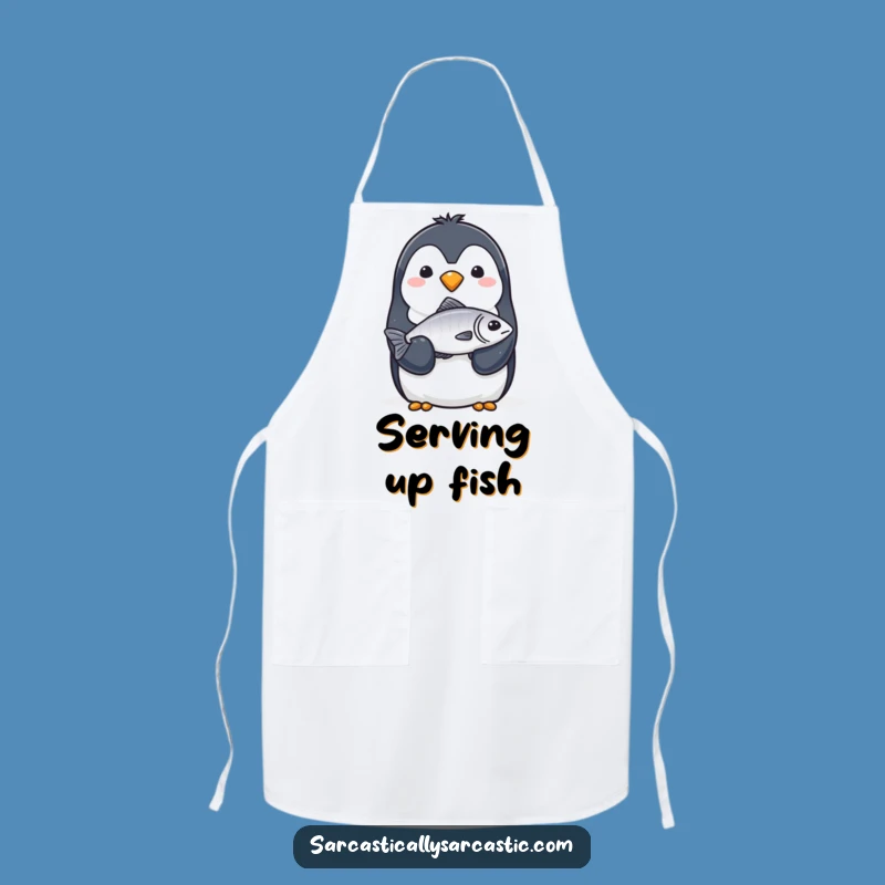Funny Penguin Fish Apron: Serve with Stoic Style