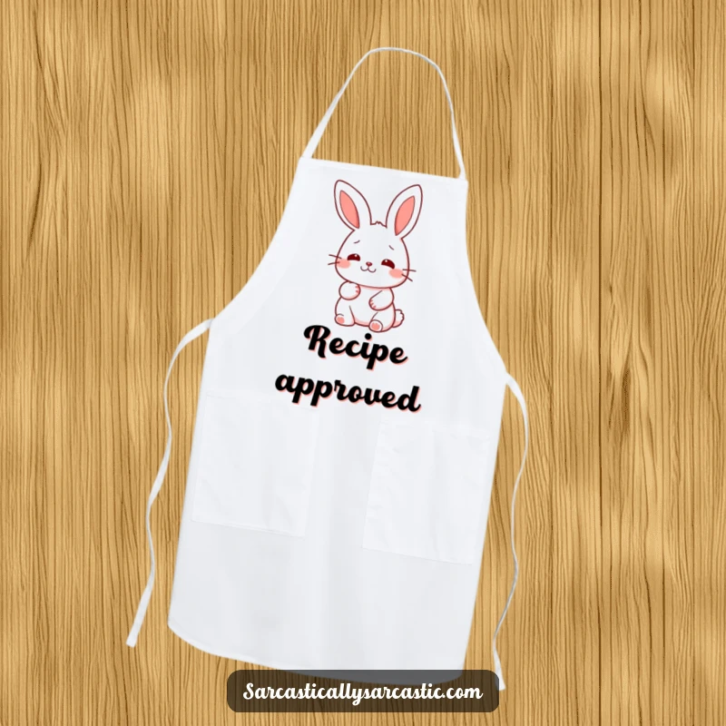 Funny kawaii rabbit apron, designed for kitchen fun, with a character humorously giving a slow, deliberate nod.