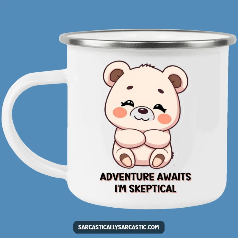 Kawaii Bear Smirk Camping Mug, Cute Outdoor Adventure Gear
