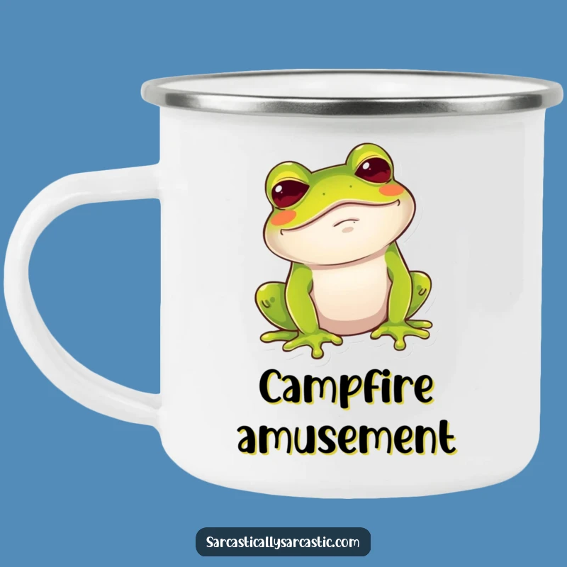 Funny Frog Chuckle Camping Mug: Amused Brow Raise Outdoor Mug