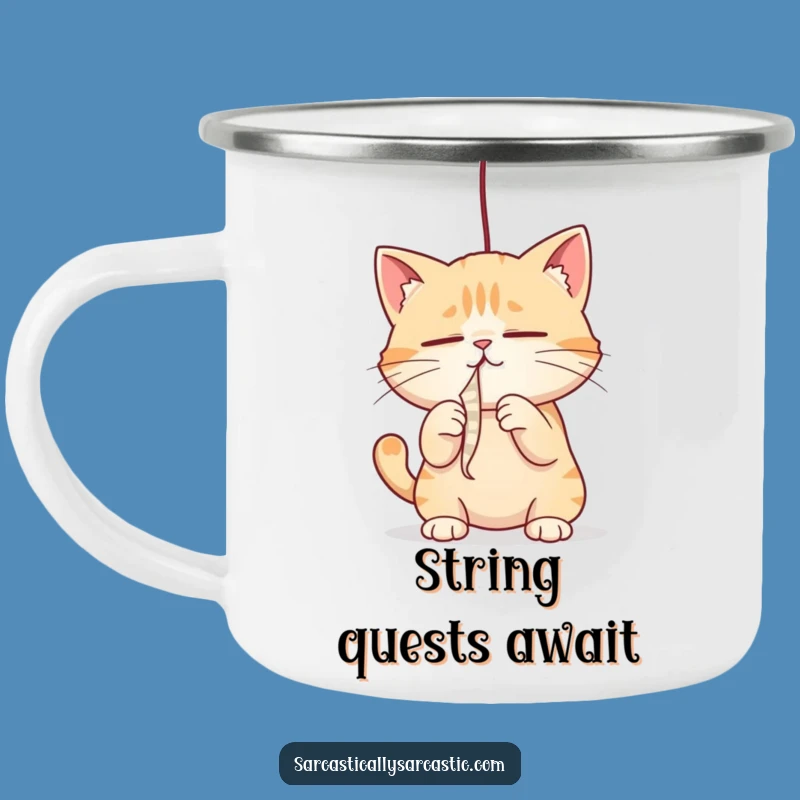 Funny Cat Camping Mug: Rugged String Batting, Ideal Funny Gift for Outdoors