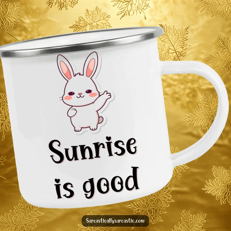 Funny Camping Mug: Kawaii rabbit with a slow, deliberate nod during outdoor adventures, embodying a calm and agreeable spirit, a great funny gift.