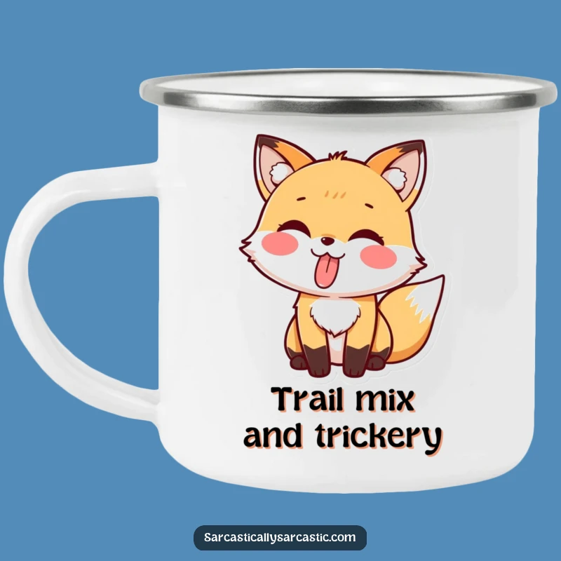 Kawaii Fox Tongue Out Camping Mug, Cute Outdoor Fun