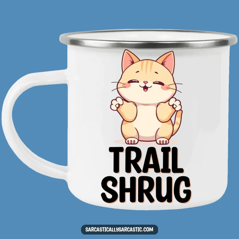 Funny Kawaii Cat Shrug Camping Mug - Adventure with a 'Whatever' Attitude