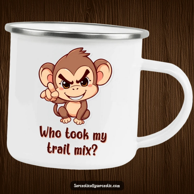 Funny Camping Mug: Durable mug with a mischievous monkey, perfect for humorous and playful outdoor enjoyment.