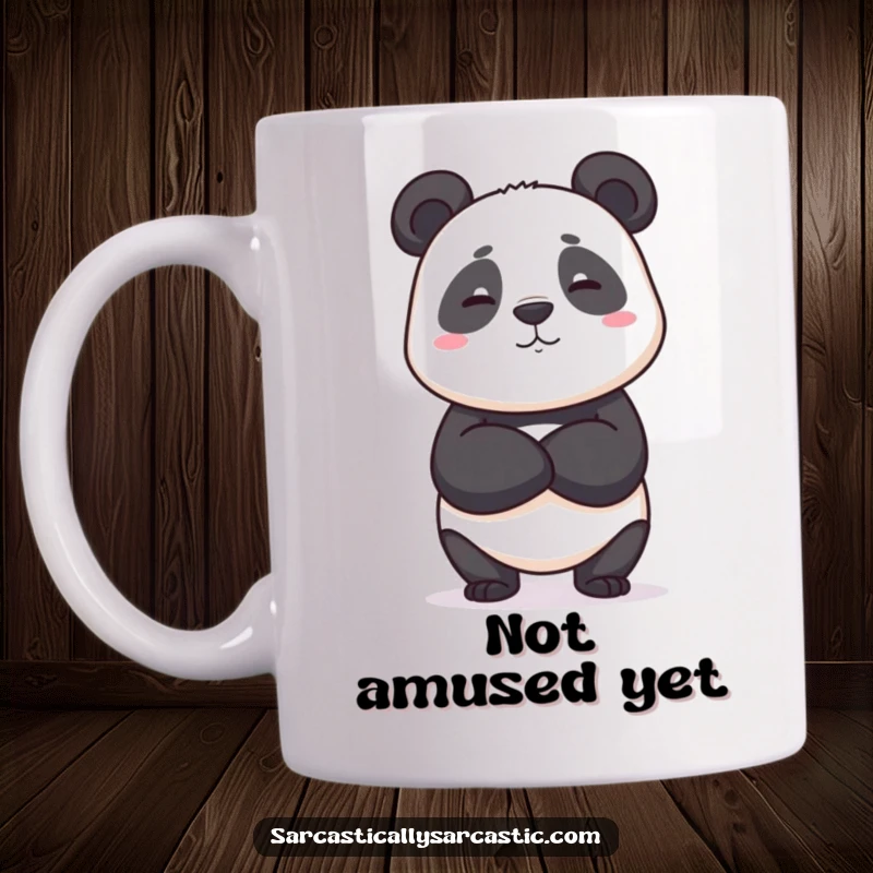 Funny mug featuring a panda with crossed arms and a deadpan expression, conveying unimpressed attitude, a funny gift.