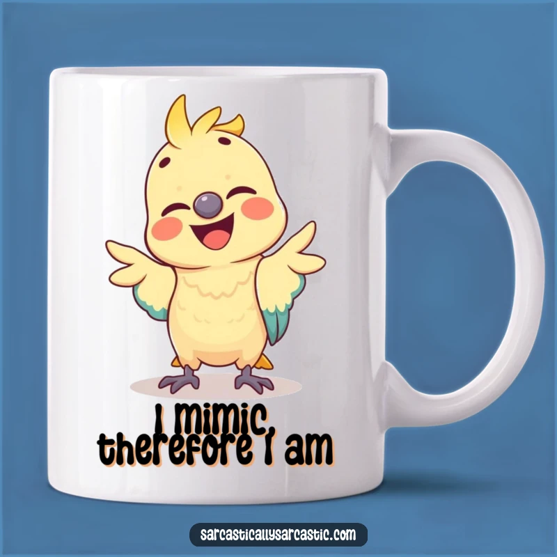Funny Parrot Mimicking Gesture Mug: Hilarious Gift for Bird Lovers!