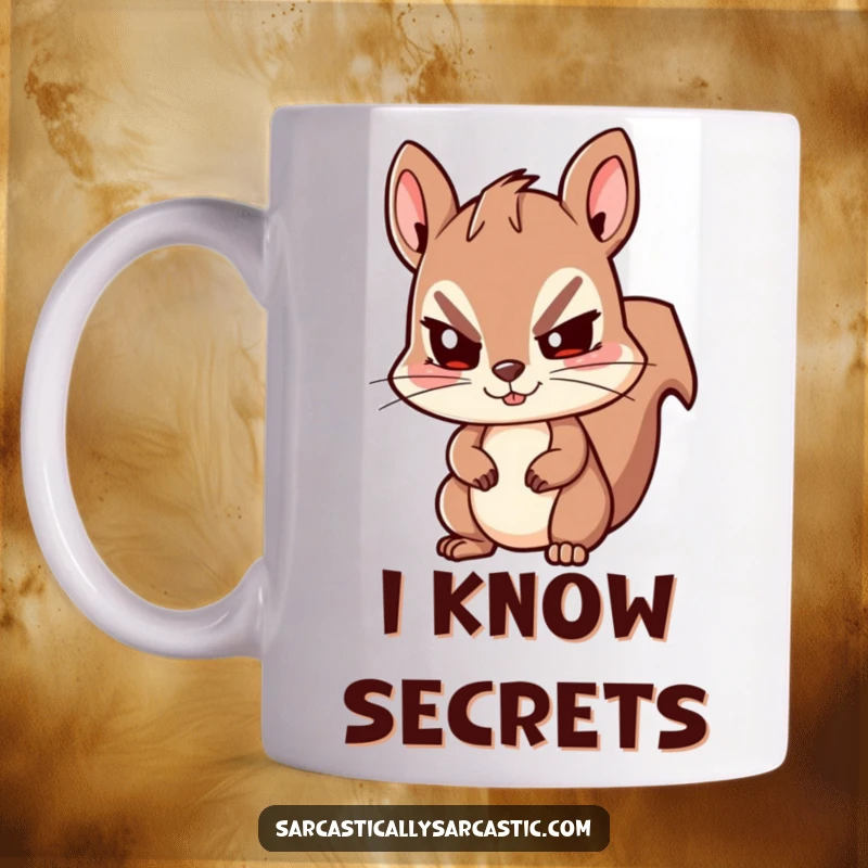 Funny Kawaii Squirrel Mug: A cute squirrel gives a knowing, sly wink, hinting at funny secrets or jokes.