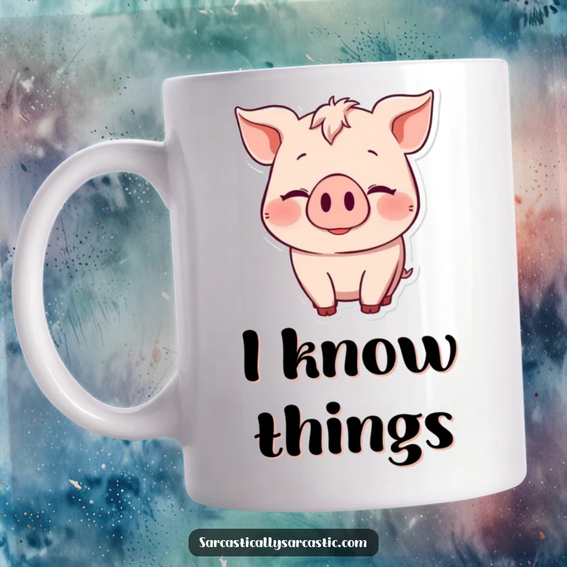 Funny Mug: Pig with a knowing smile and subtle head nod, a humorous depiction of shared secrets and understanding.