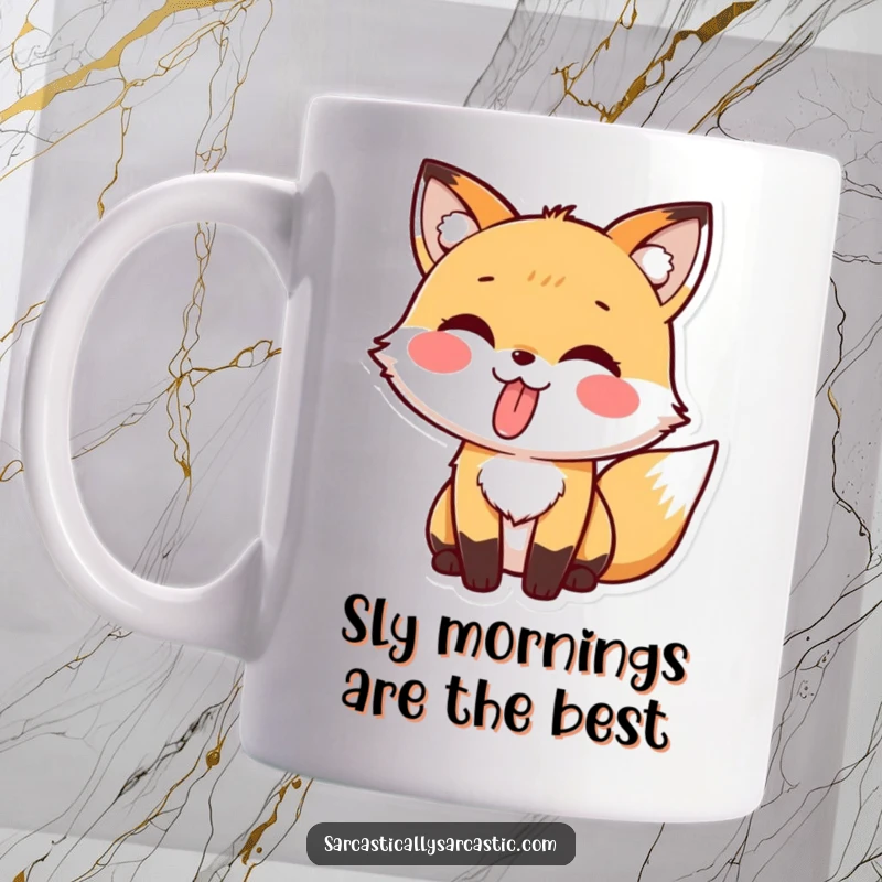 Funny kawaii fox mug playfully sticking its tongue out, radiating mischievous charm and cuteness.