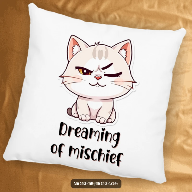 Soft funny cat smirk pillow, featuring a smirking feline with one eyebrow raised, providing humorous comfort and sass.