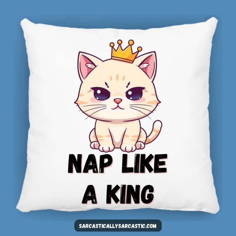 Funny Crowned Cat Pillow: Deadpan Stare Comfort - Soft Funny Gift Cushion!