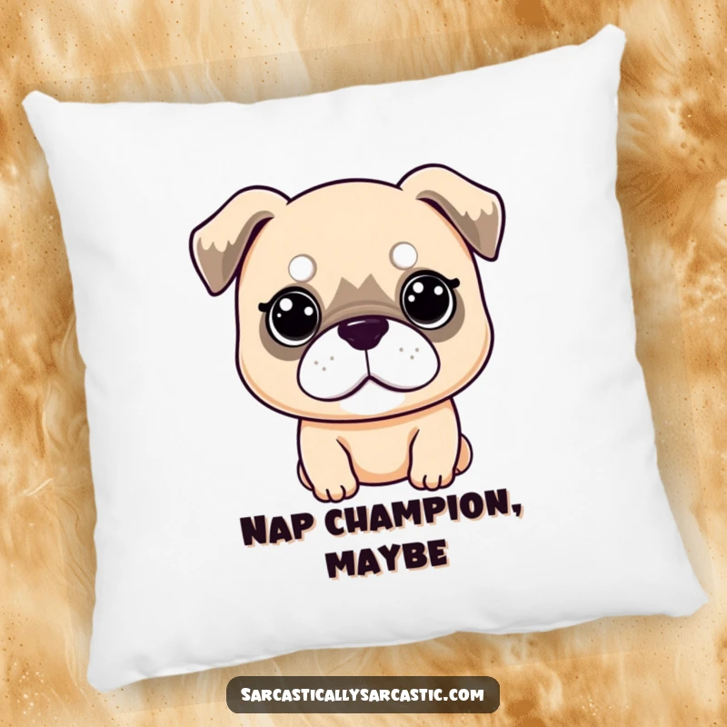 Funny Pillow: Kawaii dog with a deadpan expression and droopy ears, offering comfort and a dose of relatable, unimpressed humor, a great funny gift.
