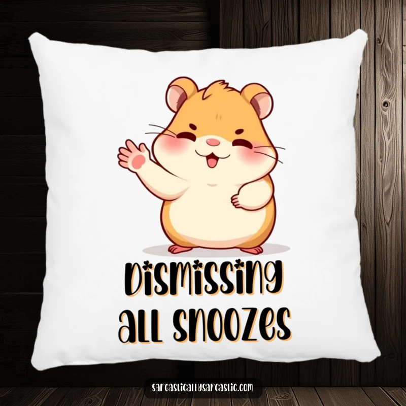 Funny dismissive hamster pillow featuring a sassy hamster gesturing dismissively with its paw, perfect for comfort and cute assertiveness.