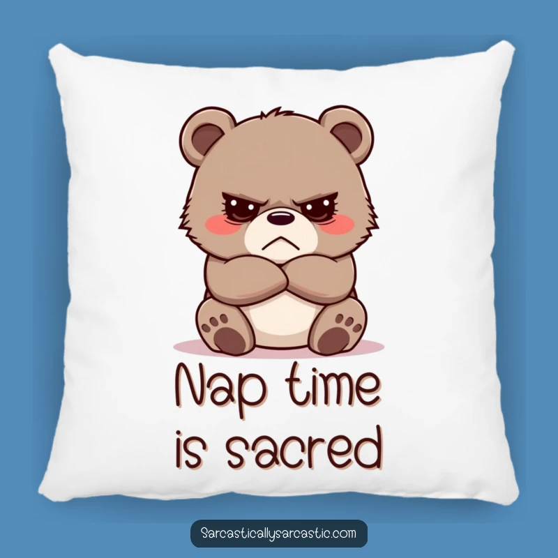 Funny Grumpy Bear Cub Pillow - Cross Arm Comfort Cushion, Cozy Home Decor Gift