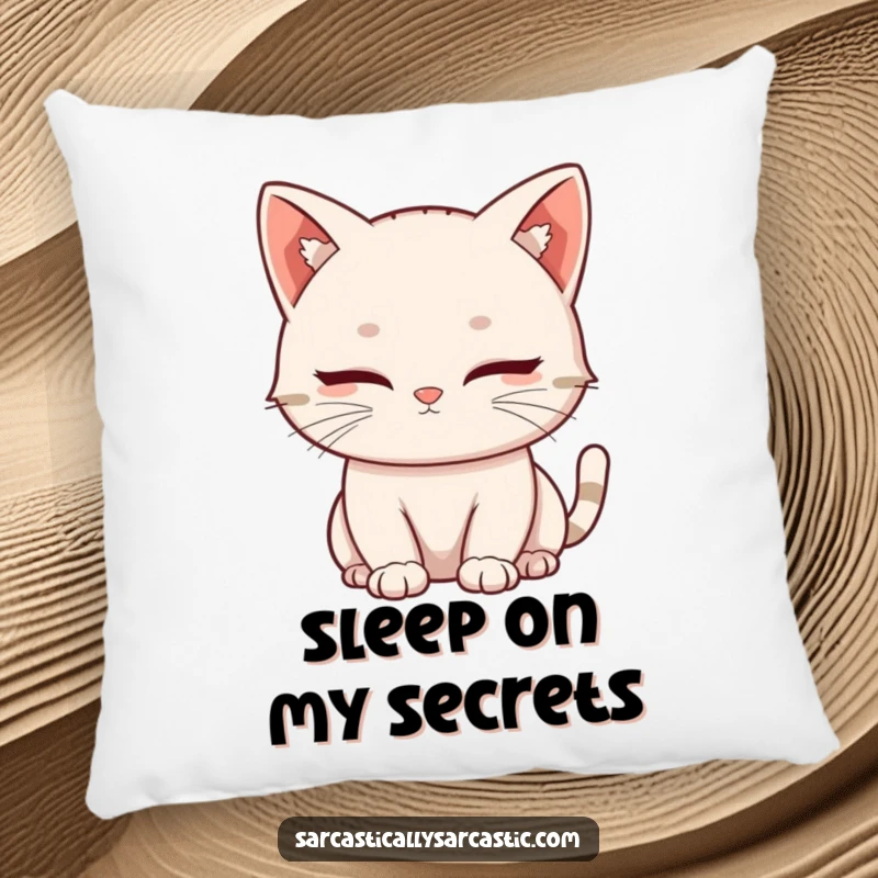 Funny pillow with a kawaii cat in a slow, knowing blink, offering a soft, humorous accent that speaks volumes.