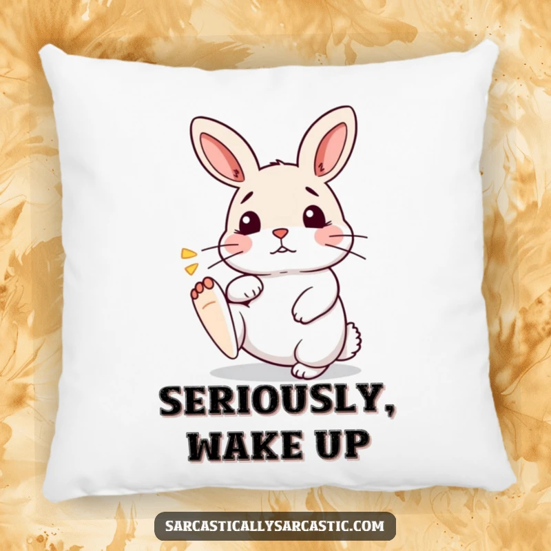 Funny Kawaii Rabbit Pillow: A soft cushion featuring a cute bunny tapping its foot with a funny, exaggerated sigh.