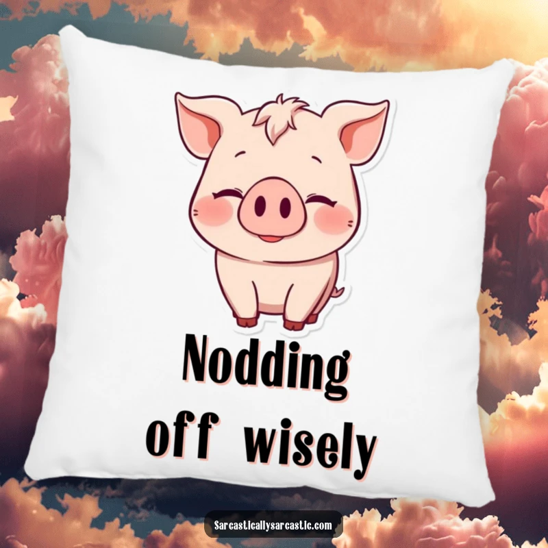 Funny Pillow: Soft cushion featuring a pig with a knowing smile and head nod, offering humorous comfort and subtle charm.