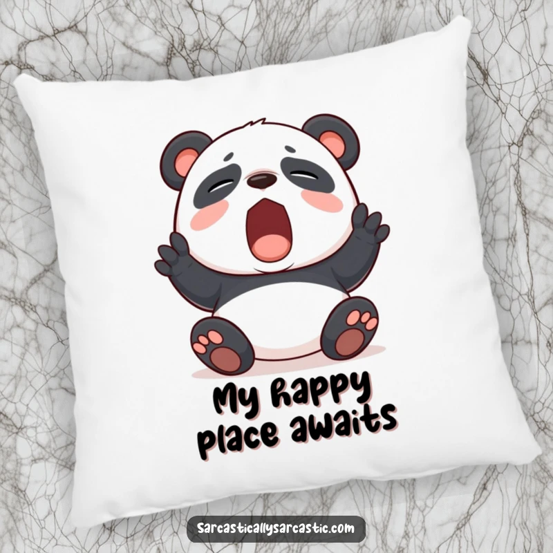 Soft and plush funny panda pillow depicting a wide yawn, embodying feigned boredom and absolute comfort for a humorous touch.