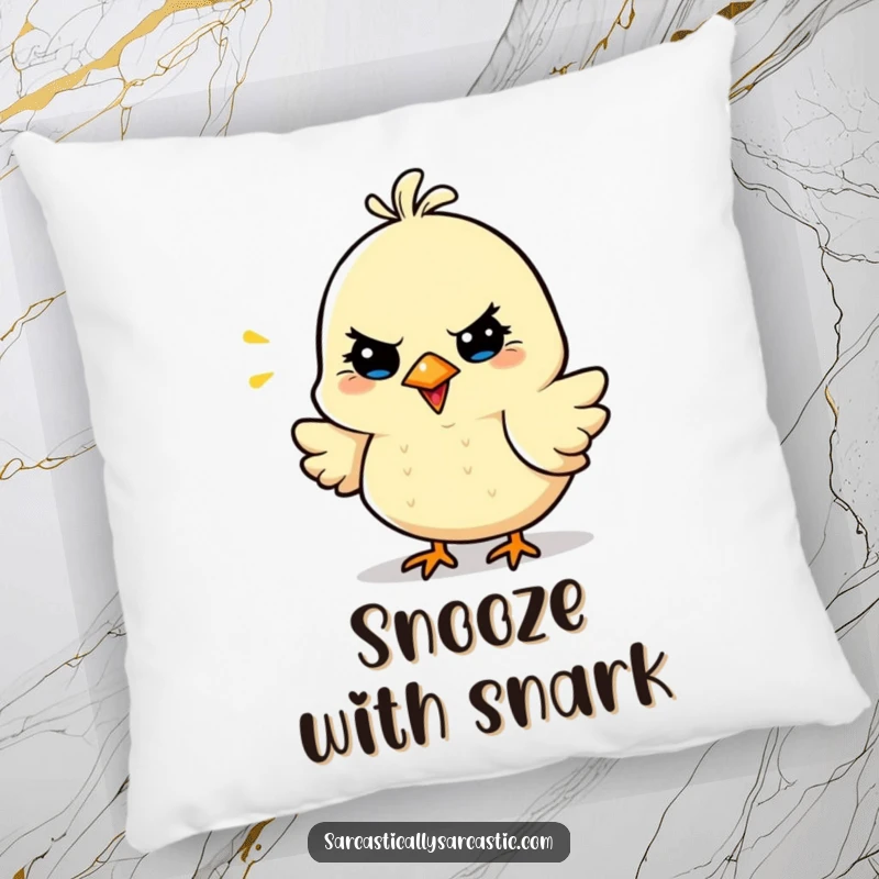 Funny Sarcastic Bird Pillow featuring a cheerful bird character, offering soft comfort with a hint of witty, sarcastic charm.