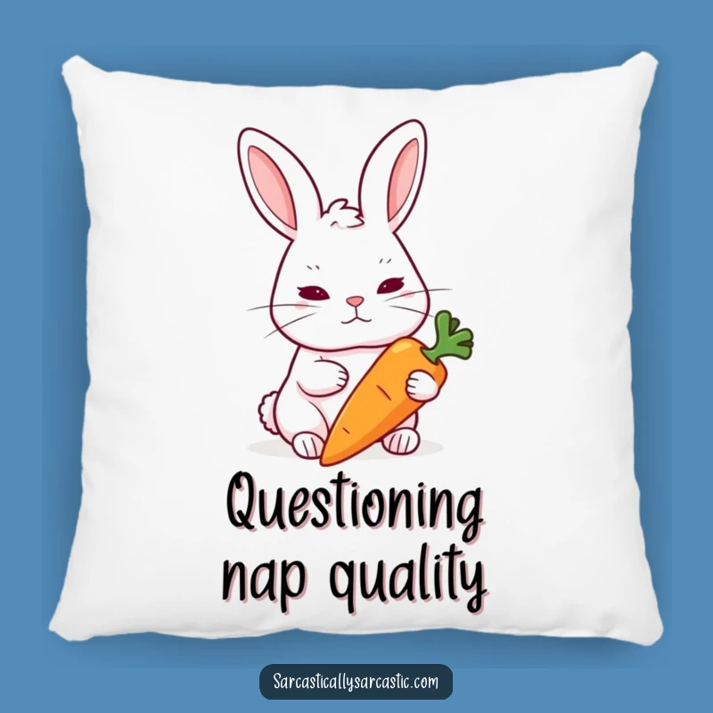 Funny Skeptical Rabbit Pillow: Cozy Eyebrow Raised Carrot Pillow