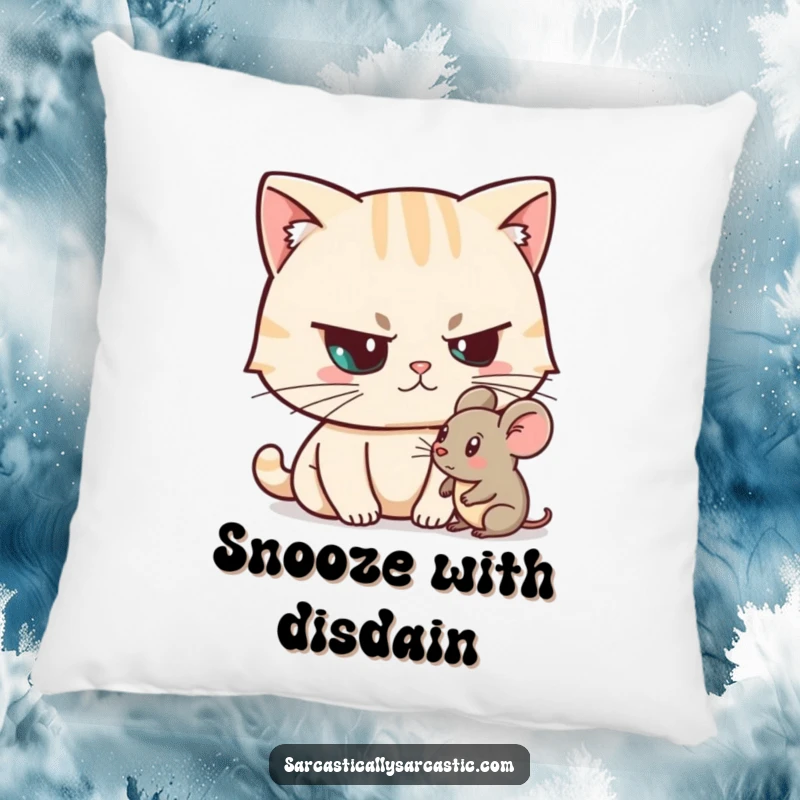 Funny Unimpressed Cat Pillow featuring a unimpressed cat with a skeptical raised eyebrow, perfect for cozy judgment, a funny gift.