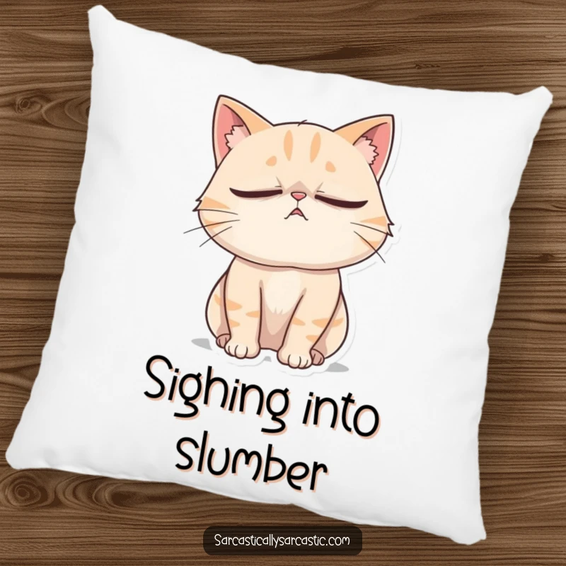 Funny Cat Pillow: A soft pillow showcasing a cat rolling its eyes dramatically while sighing.