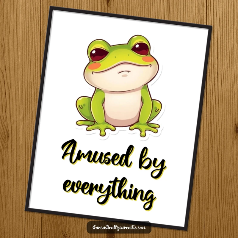 Funny Frog Digital Art Print: A frog gives a dry, amused chuckle with a raised brow, perfect for instant humorous decor.