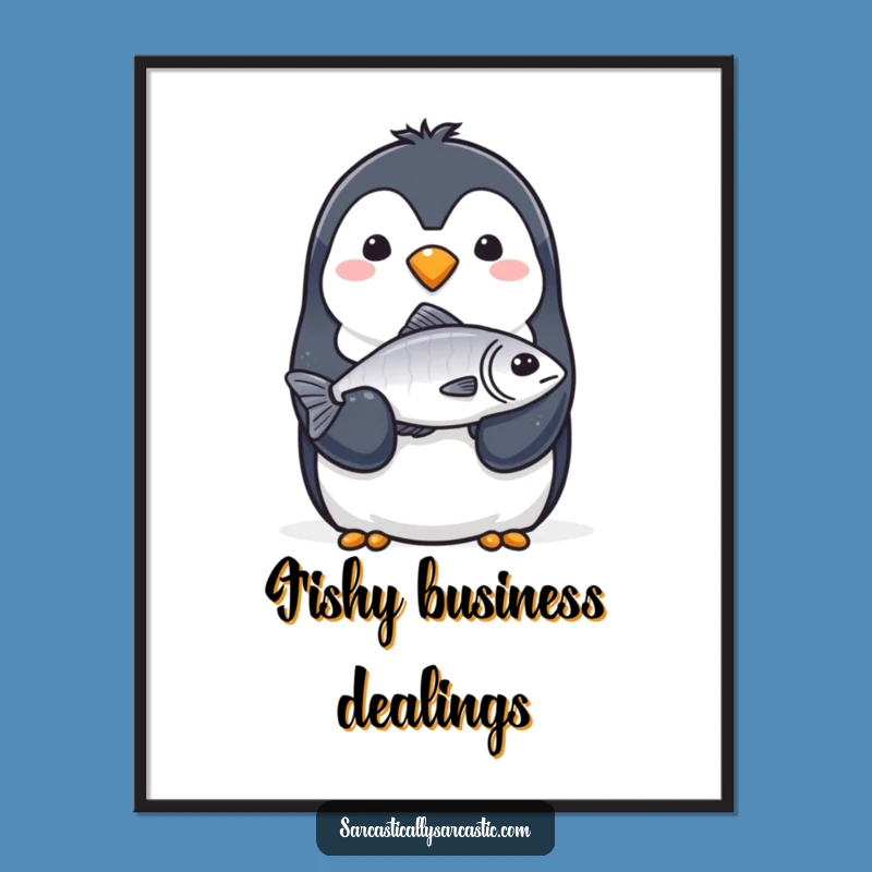 Funny Penguin Fish Digital Art: Instant Deadpan for Your Space