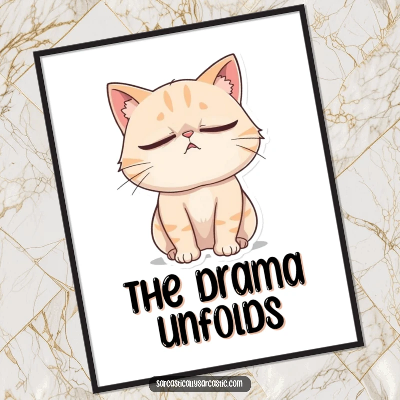 Funny Cat Digital Art Print: A cat rolls its eyes dramatically while sighing, perfect for instant humorous decor.