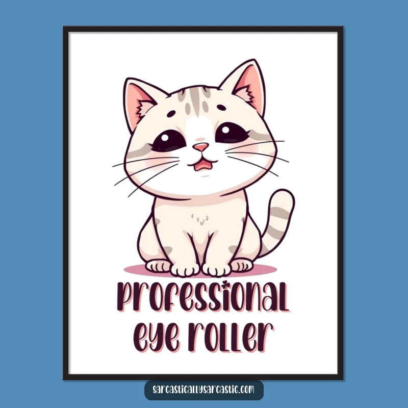 Funny Kawaii Cat Sigh Digital Art Print: Instant Humor for Your Walls