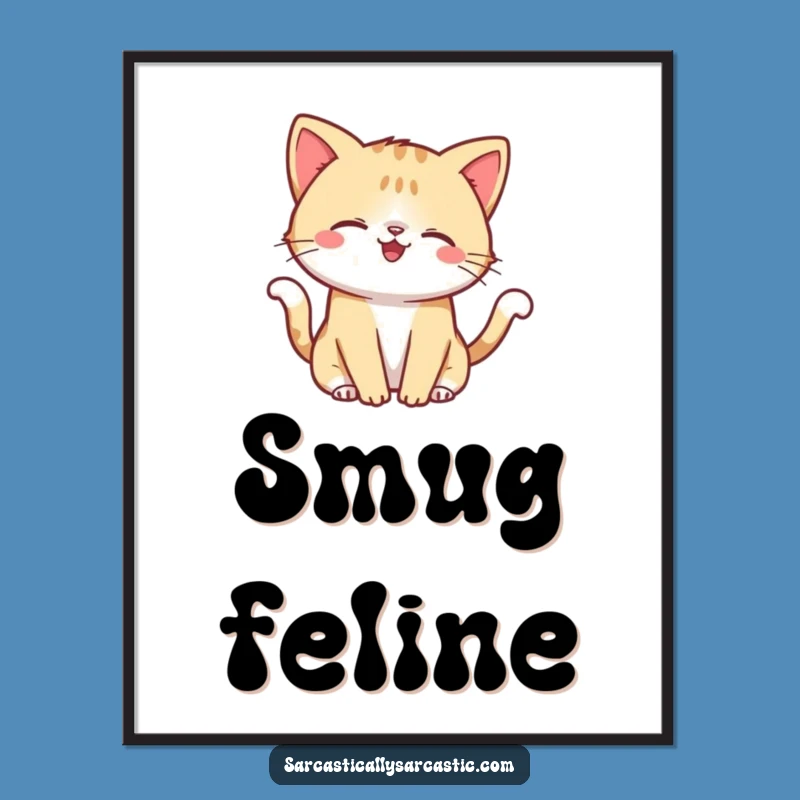 Funny Kawaii Cat Smirk Digital Art - Printable Mischief for Your Walls