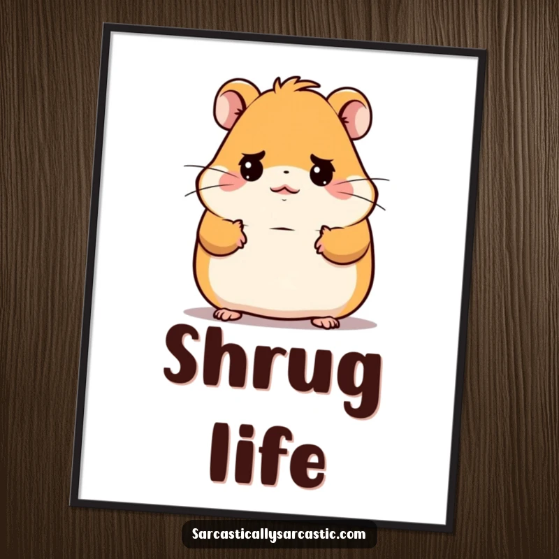 Funny Kawaii Hamster Digital Art Print: A cute hamster gives a funny, deadpan shrug, perfect for instant humorous display.