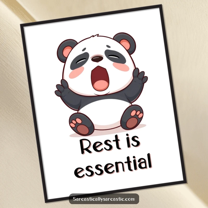 Funny panda yawning with feigned boredom, creatively rendered as a downloadable digital art print for instant humorous decor.