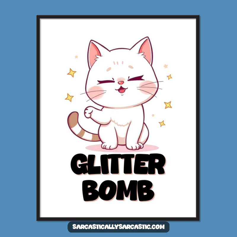 Funny Cat Digital Art - Mischievous Wink Sparkle Print Gift