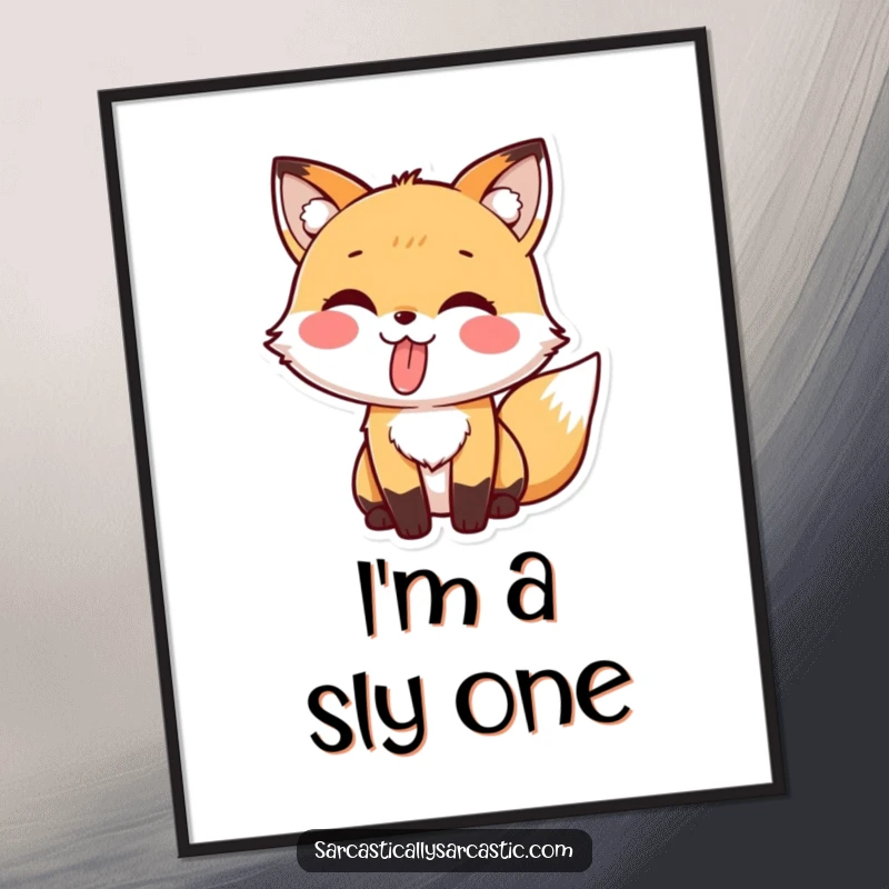 Funny digital art print of a kawaii fox playfully sticking its tongue out.