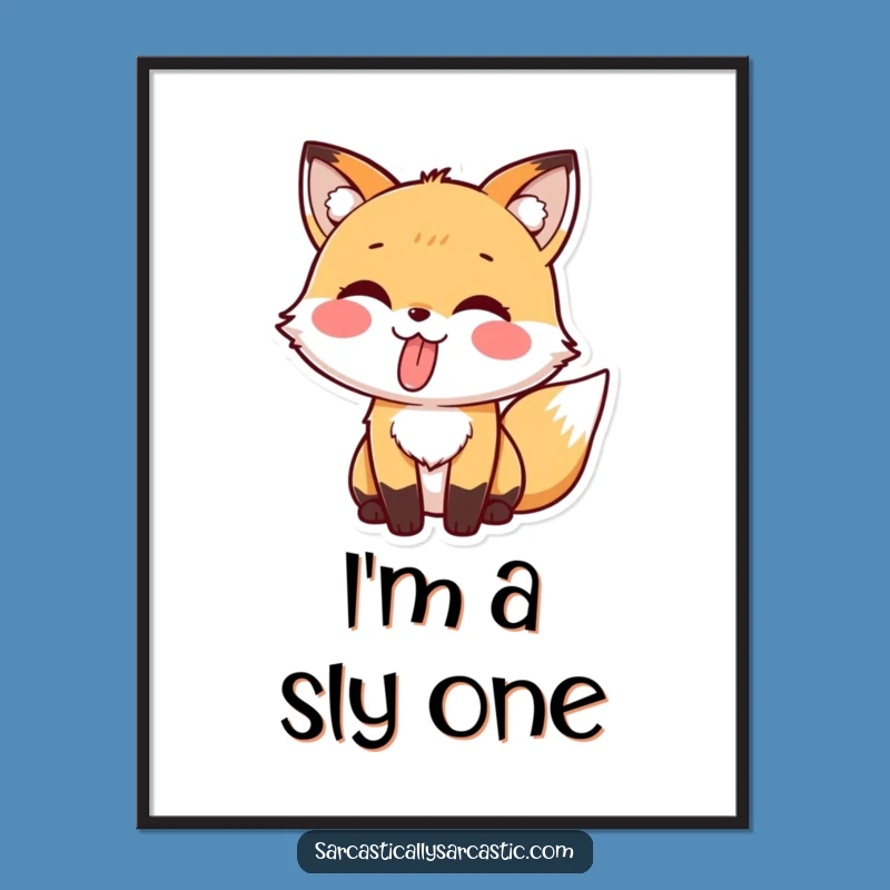 Kawaii Fox Tongue Out Digital Art, Instant Cute Wall Decor