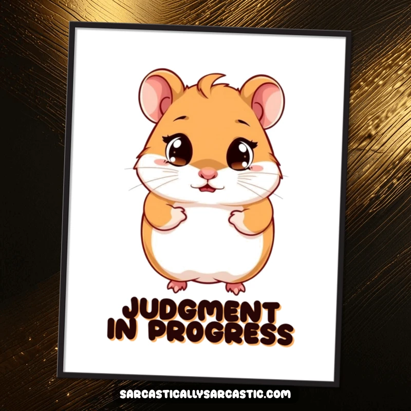 Funny hamster digital art print of a cute character with a tiny, knowing smirk and bright, observant eyes, full of personality.