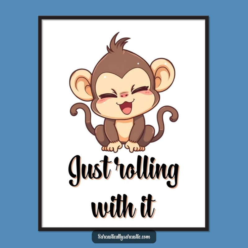 Kawaii Monkey Eye Roll Digital Art, Instant Sarcastic Decor