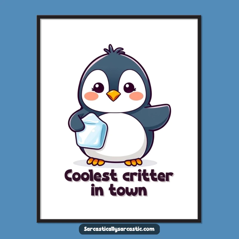 Kawaii Penguin Ice Cube Digital Art, Instant Cool Decor