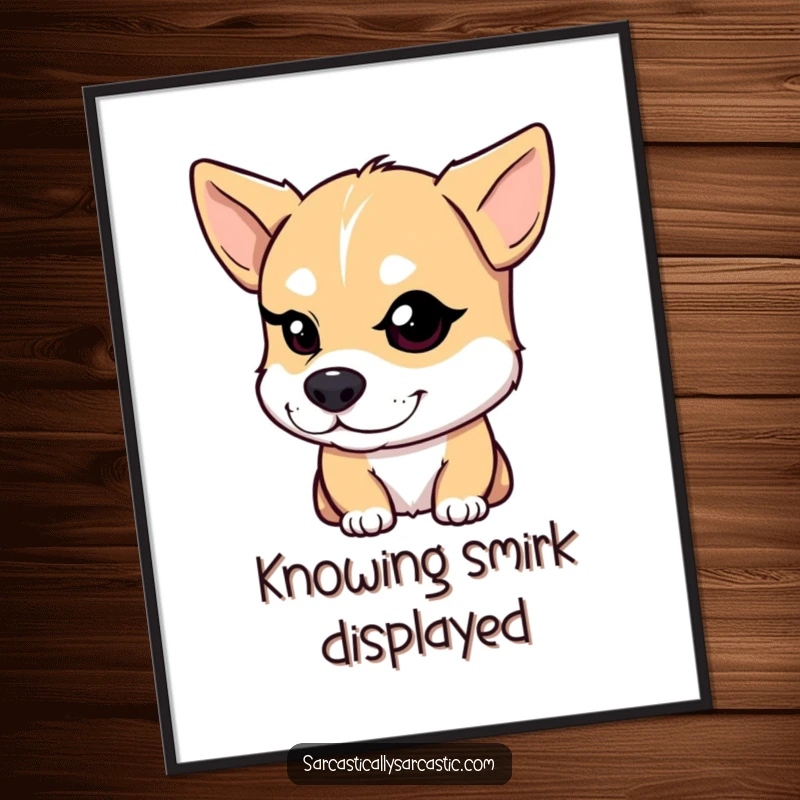 Funny Dog Digital Art Print: A dog with a knowing smirk winks one eye, perfect for instant humorous decor.