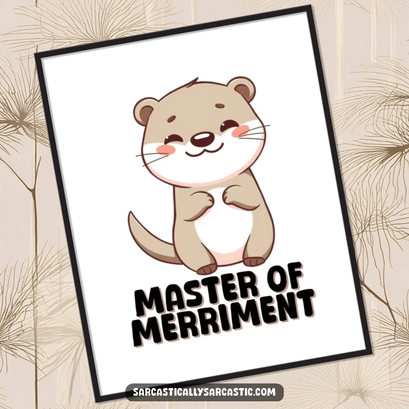 Funny otter digital art print of a happy otter character with a teasing tail flick and a smirk, full of personality.