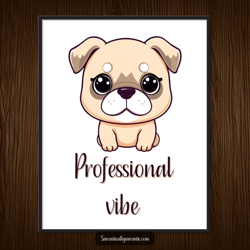 Funny Digital Art Print: Kawaii dog with a deadpan expression and droopy ears, perfect for adding a dose of relatable, unimpressed humor, a great funny gift.