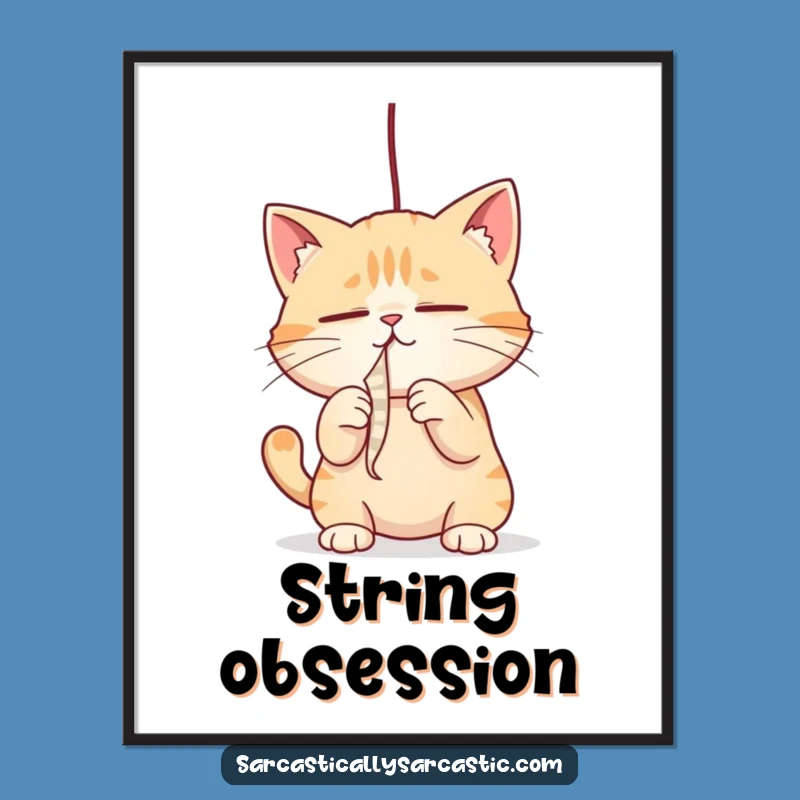 Funny Cat Digital Art: Playful String Batting Decor, Instant Funny Gift Download