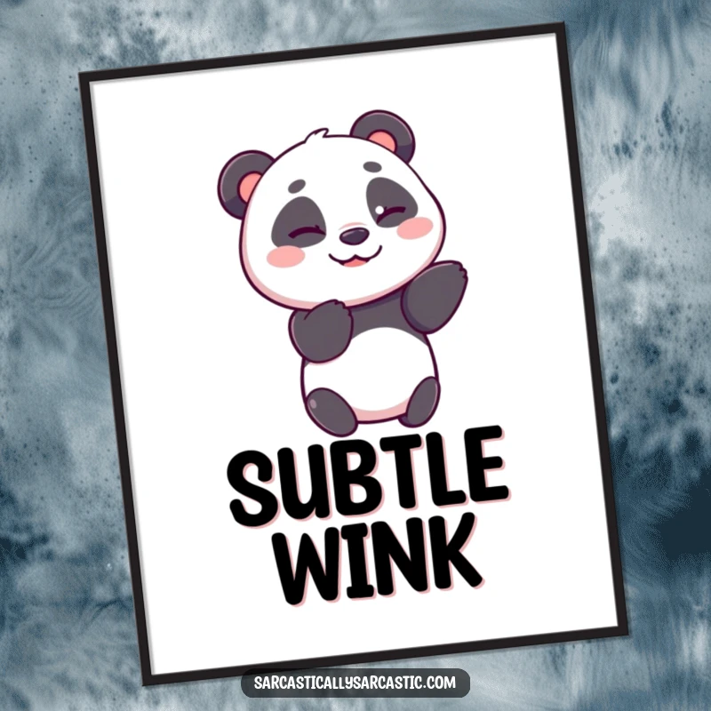 Funny panda digital art print of a cheerful panda bear giving a subtle, knowing wink, perfect for instant decor.